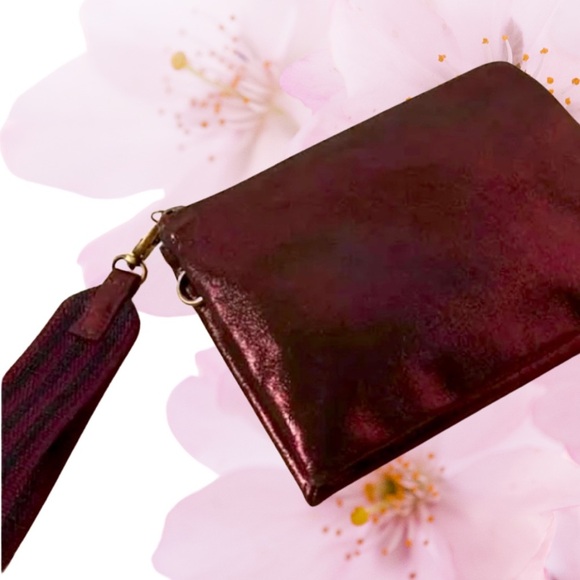 Anthropologie Women’s Leather Jackson Metallic Leather Wristlet, Maroon - Picture 15 of 15